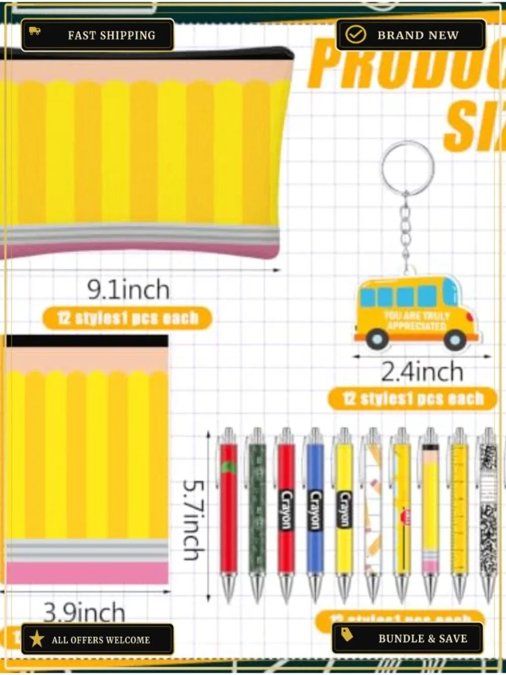 Back to School Teacher Gift Set 48 Pcs - Cosmetic Bags, Keychains, Notebooks,